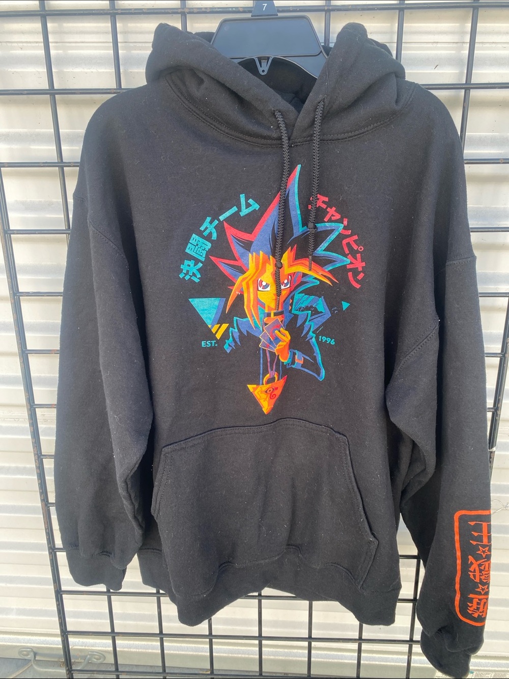 Black Graphic Anime-Style Pullover Hoodie
